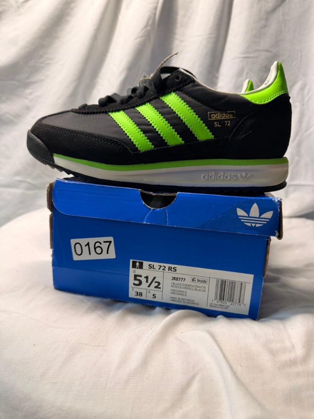 New adidas SL 72 RS Black Solar Green | US 5.5 | Box
